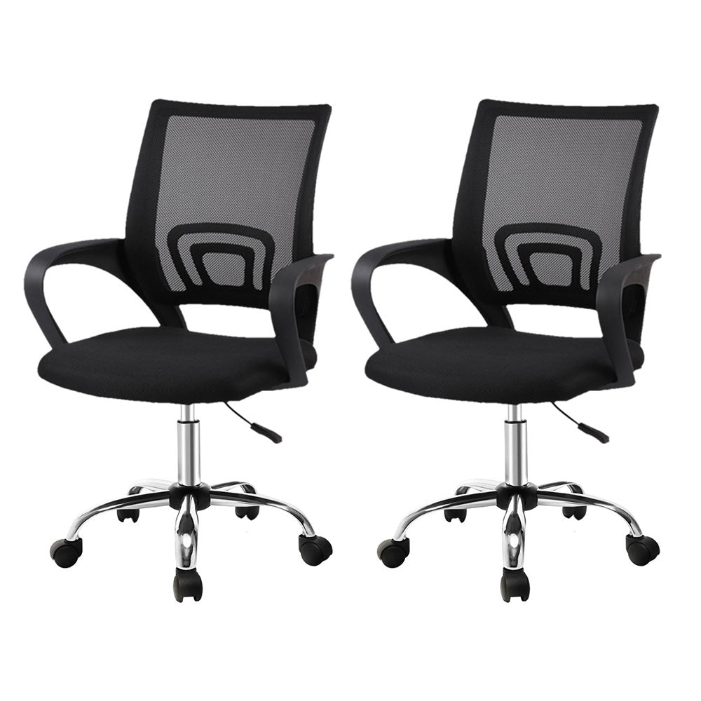 Artiss 2x Mesh Office Chair Mid Back Black Artiss