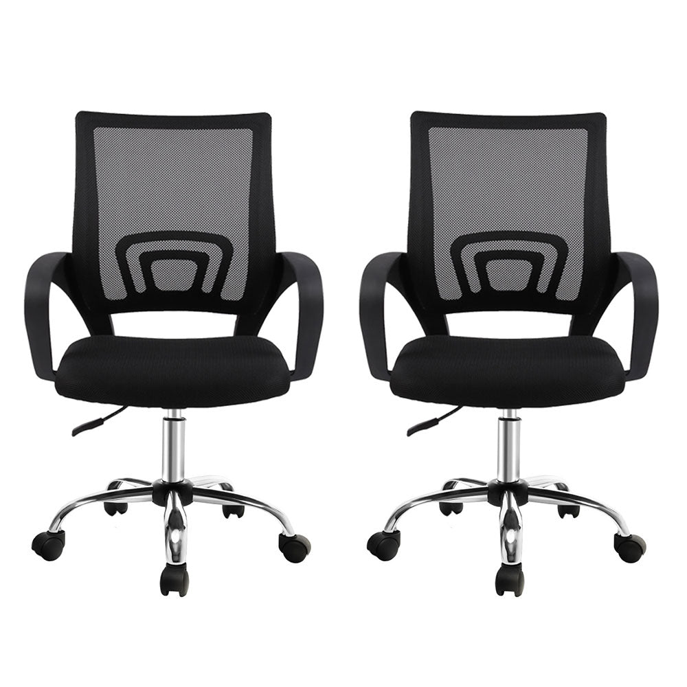 Artiss 2x Mesh Office Chair Mid Back Black Artiss