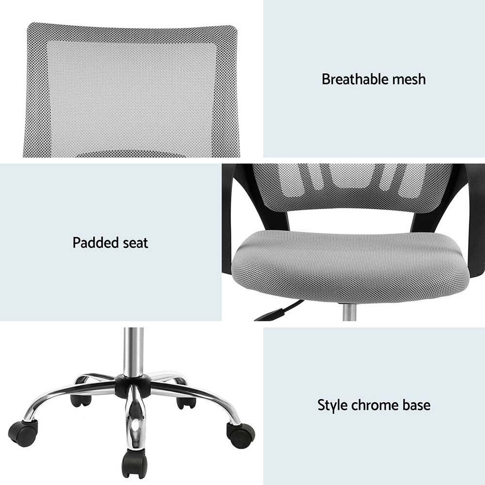 Artiss 2x Mesh Office Chair Mid Back Grey Artiss