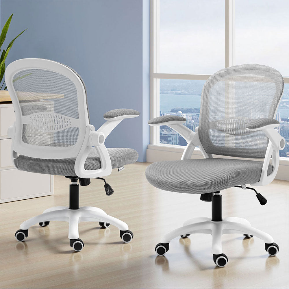 Artiss 2x Mesh Office Chair Computer Gaming Desk Chairs Work Study Mid Back Grey Artiss