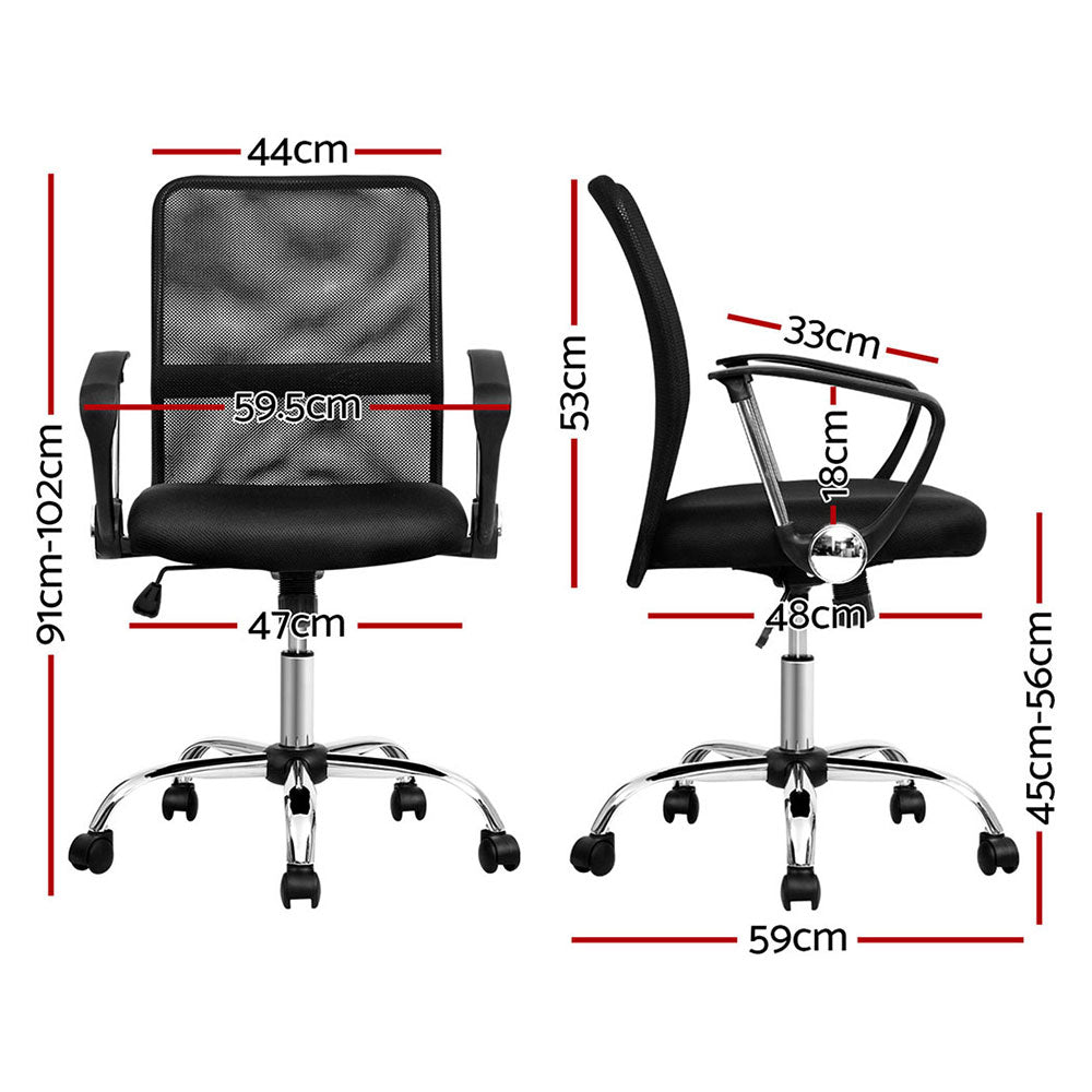 Artiss 2x Mesh Office Chair Mid Back Black Artiss