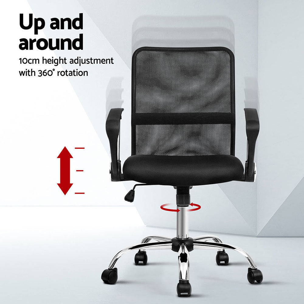 Artiss 2x Mesh Office Chair Mid Back Black Artiss