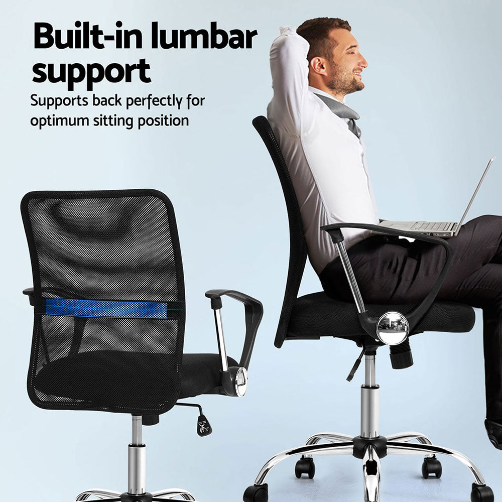 Artiss 2x Mesh Office Chair Mid Back Black Artiss