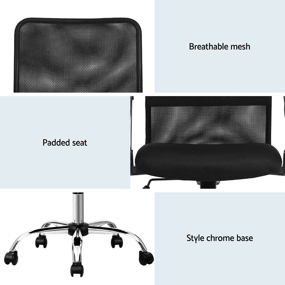 Artiss 2x Mesh Office Chair Mid Back Black Artiss