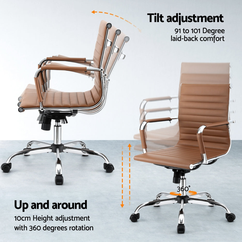 Artiss Office Chair Conference Chairs PU Leather Mid Back Brown Artiss