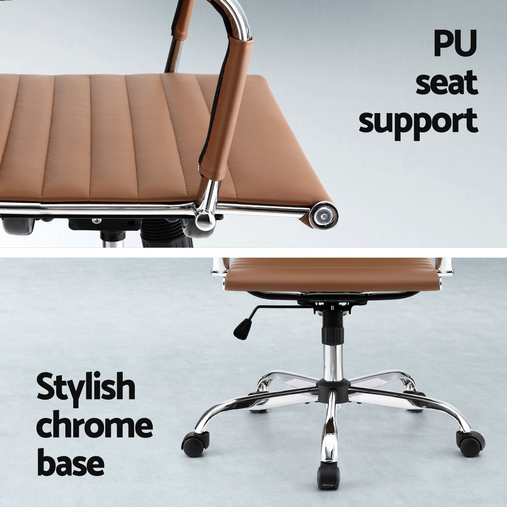 Artiss Office Chair Conference Chairs PU Leather Mid Back Brown Artiss