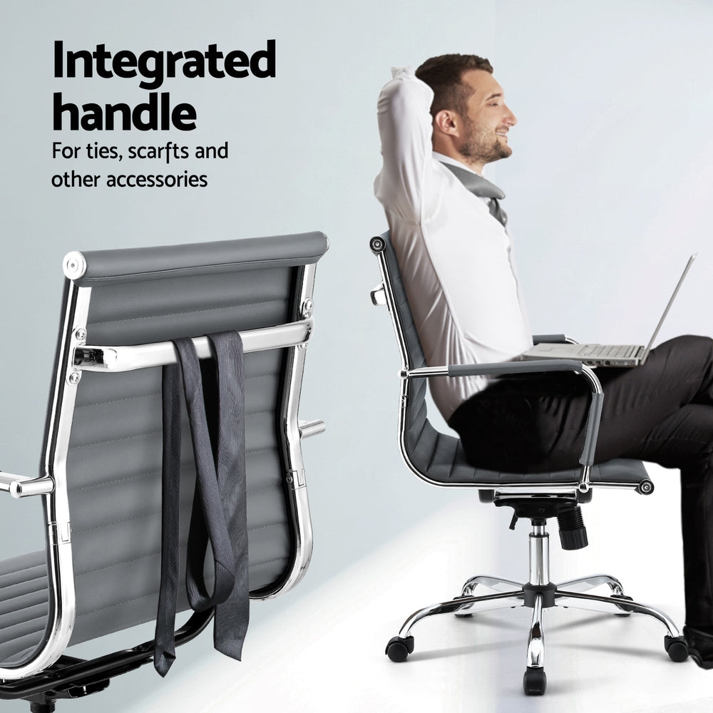 Artiss Office Chair Conference Chairs PU Leather Mid Back Grey Artiss