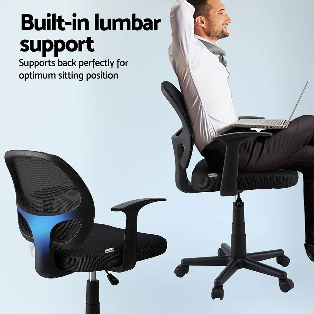 Artiss 2x Mesh Office Chair Computer Gaming Desk Chairs Work Study Mid Back Black Artiss