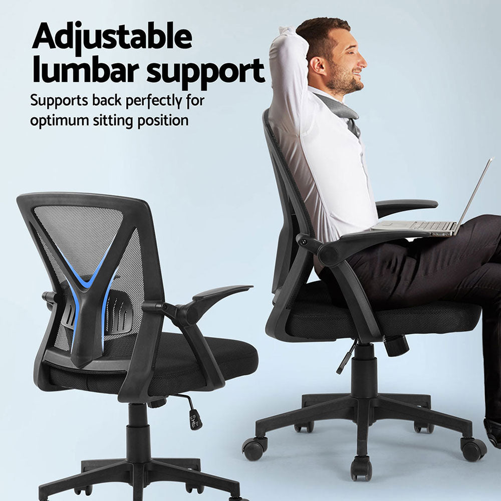Artiss 2x Mesh Office Chair Mid Back Black Artiss