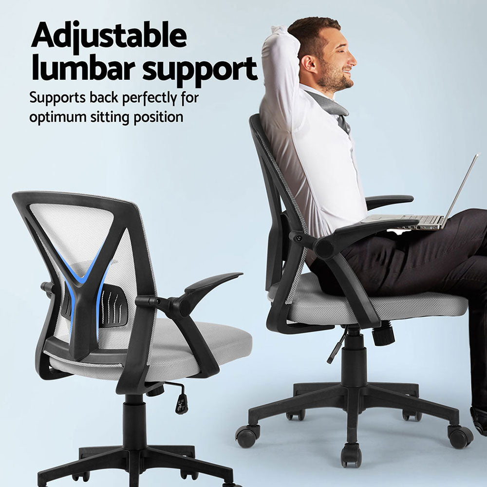 Artiss 2x Mesh Office Chair Mid Back Grey Artiss