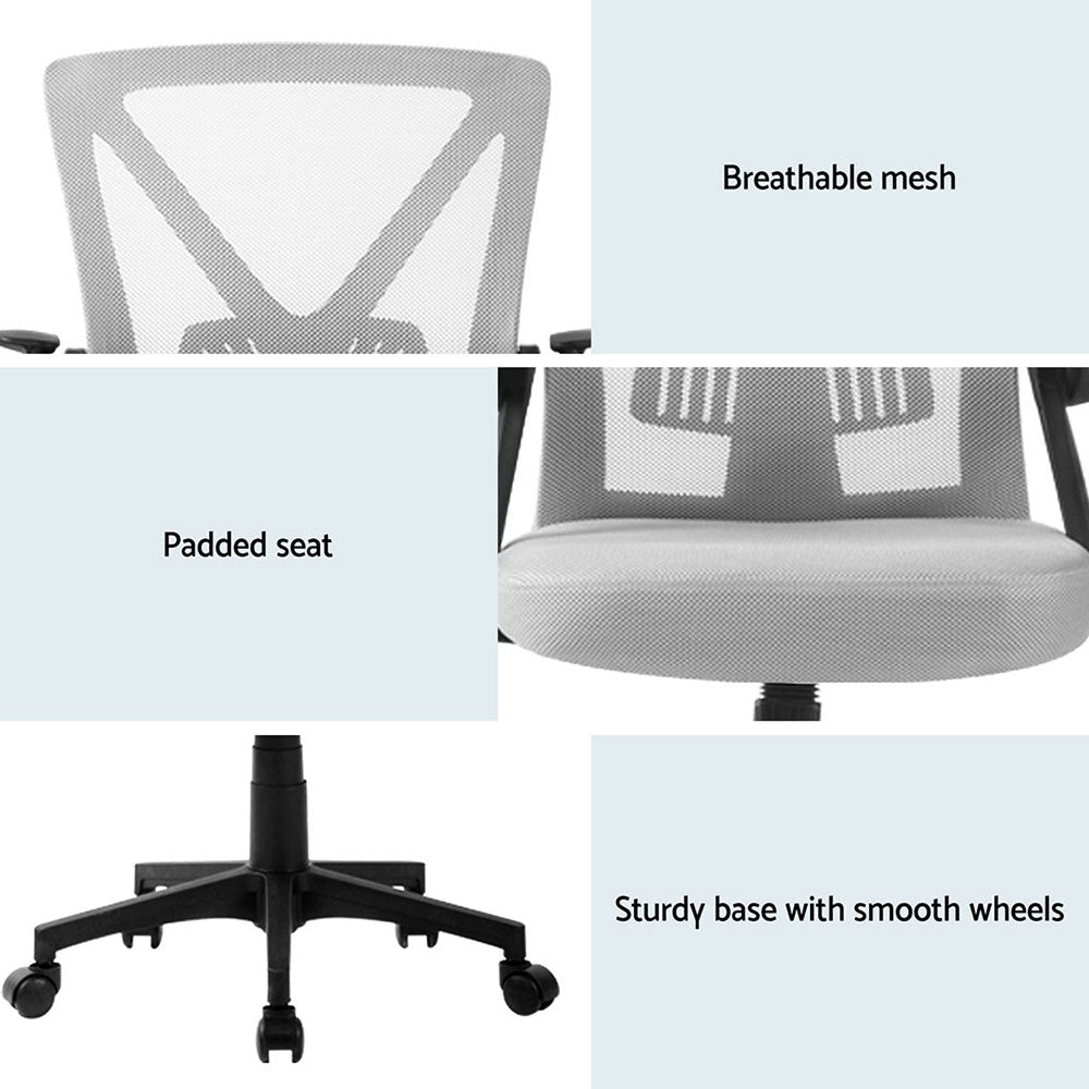 Artiss 2x Mesh Office Chair Mid Back Grey Artiss
