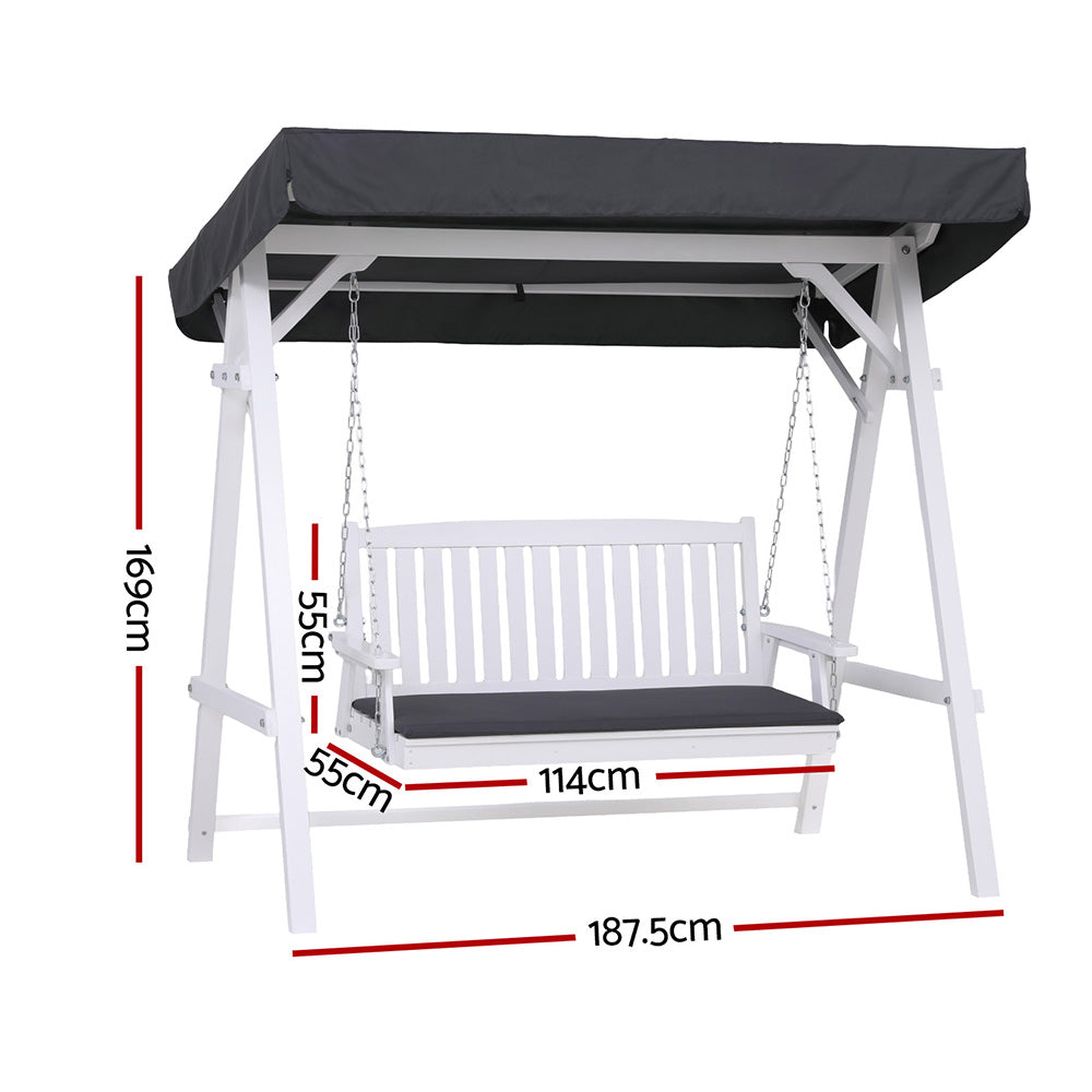 Gardeon Outdoor Wooden Swing Chair Garden Bench Canopy Cushion 3 Seater White Awezingly