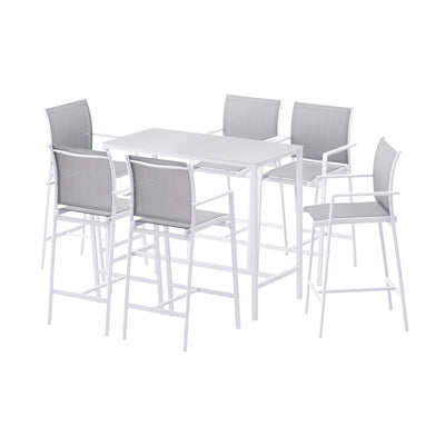 Gardeon 7PCS Outdoor Bar Set Stools Dining Chairs Table Patio Steel Bistro Set White