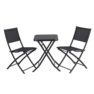 Gardeon Outdoor Bistro Set Folding Table and Chairs Patio Furniture Garden Steel Black