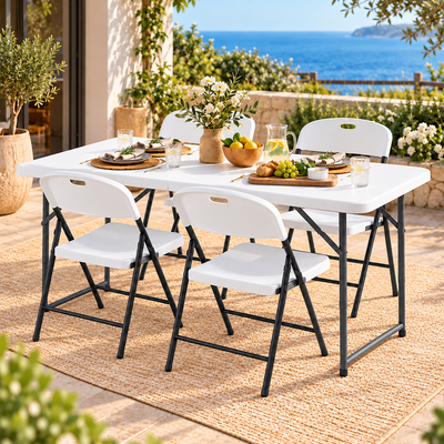 Gardeon 5PCS Outdoor Dining Set 120CM Folding Table and Chairs Patio Furniture White