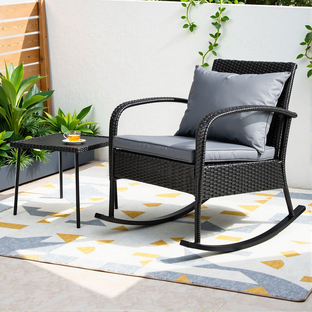 Gardeon Wicker Rocking Chairs Table Set Outdoor Setting Recliner Patio Furniture Gardeon
