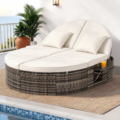 Gardeon Outdoor Day Bed Sun Lounge Setting Wicker Lounger Patio Furniture w/ Retractable Side Tray