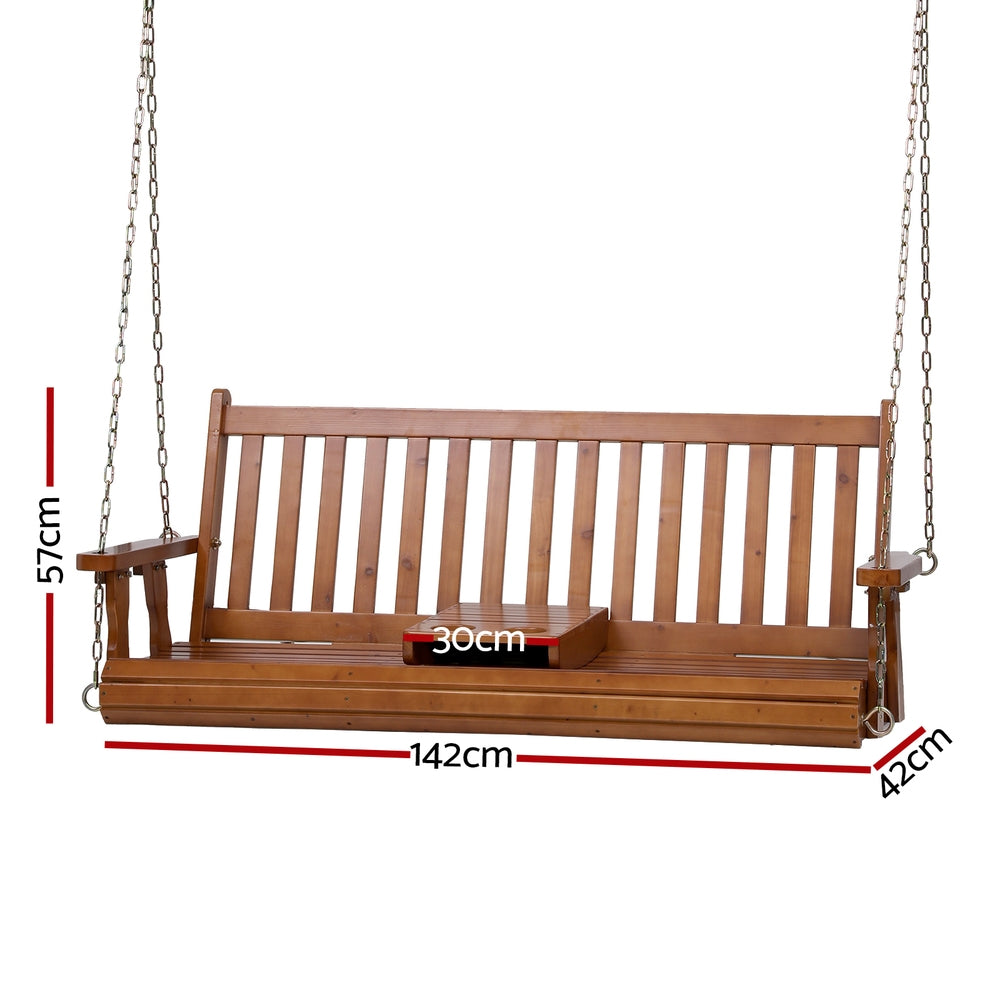 Gardeon Porch Outdoor Swing Chair Patio Furniture Wooden Bench 2 Seat Cup Holder Awezingly