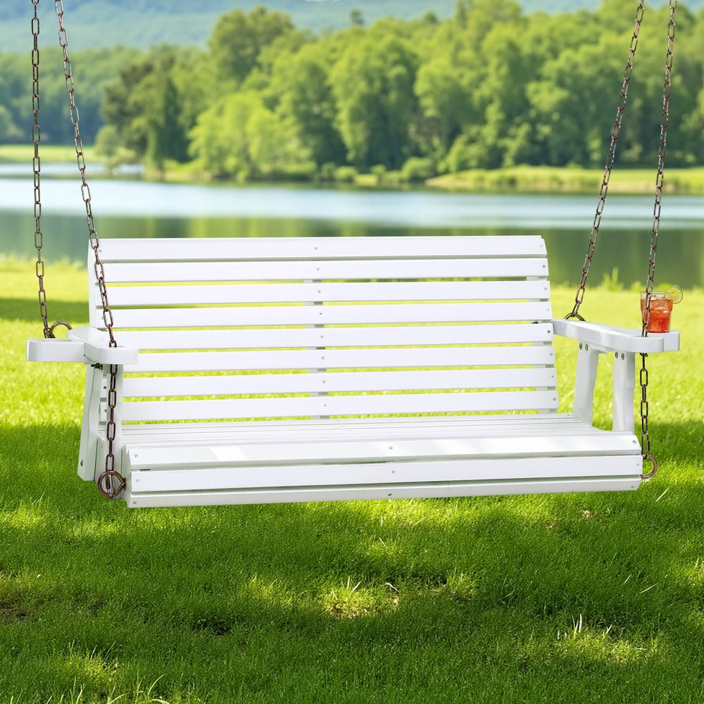 Gardeon Porch Outdoor Swing Chair With Cup Holder Wooden Furniture 2 Seater Awezingly