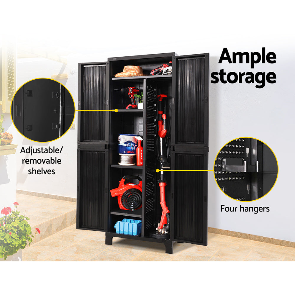 Gardeon Outdoor Storage Cabinet Lockable Tall Garden Sheds Garage Adjustable Black 173CM Gardeon