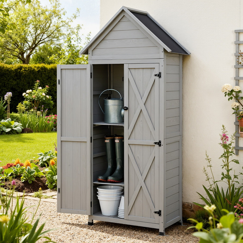 Gardeon Outdoor Storage Cabinet Cupboard Lockable Tool Organizer Shed Adjustable Grey Awezingly