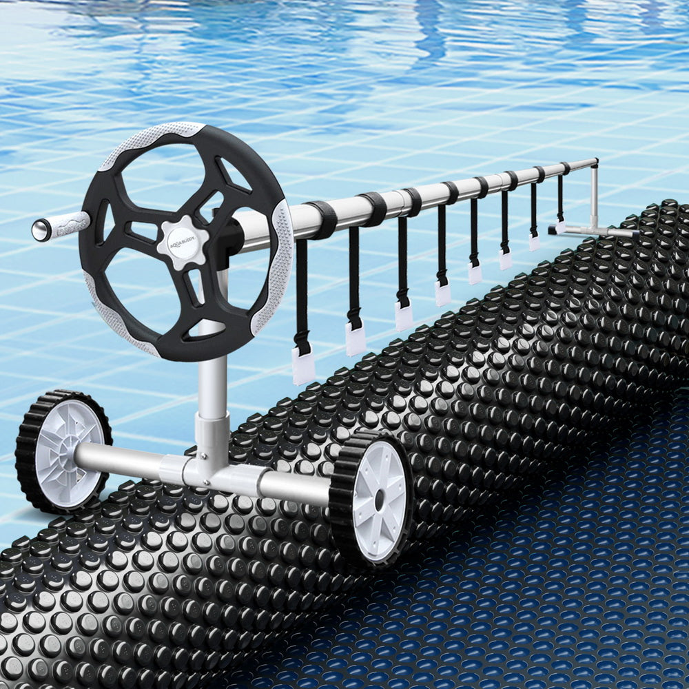 Aquabuddy Pool Cover 600 Micron 8.5x4.2m w/ Roller 5.55m Swimming Pools Black Solar Blanket Aquabuddy