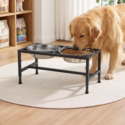 i.Pet Dog Pet Feeder Raised Stand with 2 Stainless Steel Bowls Adjustable Height