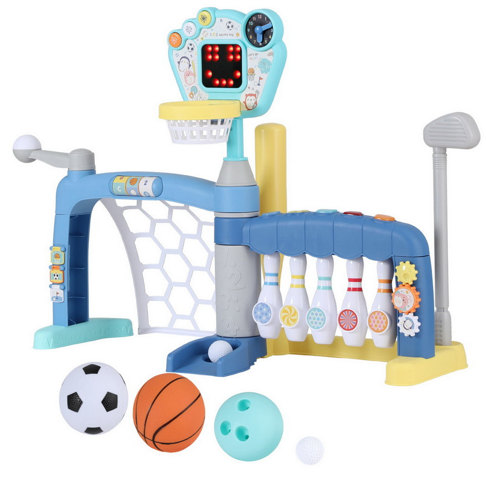 Keezi Kids Basketball Hoop Stand Bowling Baseball Golf Game Sports Toys Set Blue Awezingly