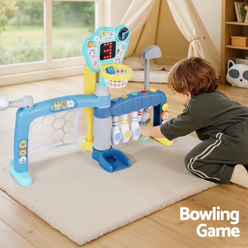 Keezi Kids Basketball Hoop Stand Bowling Baseball Golf Game Sports Toys Set Blue Awezingly