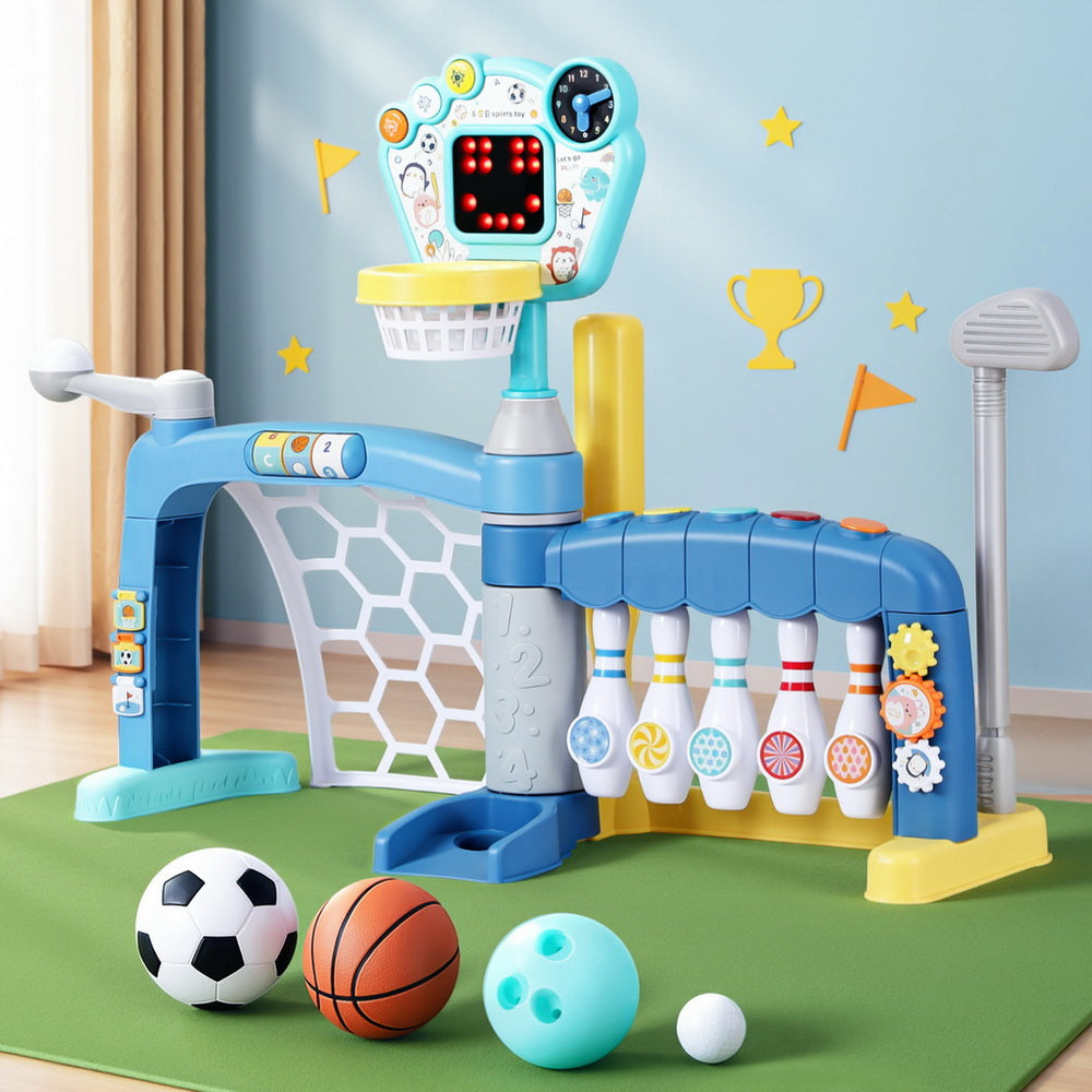 Keezi Kids Basketball Hoop Stand Bowling Baseball Golf Game Sports Toys Set Blue Awezingly