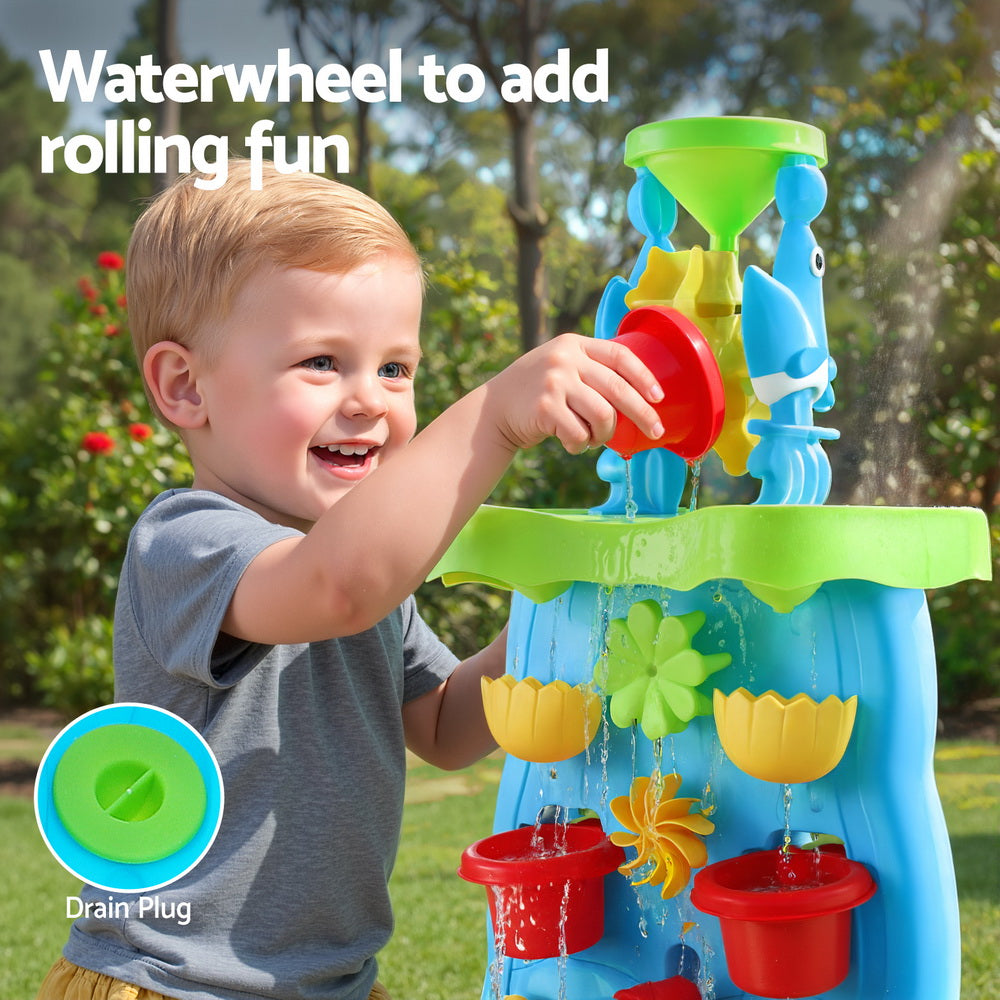 Keezi Kids Sand and Water Table Waterfall Wall Sandpit Toys Beach Shovel Awezingly