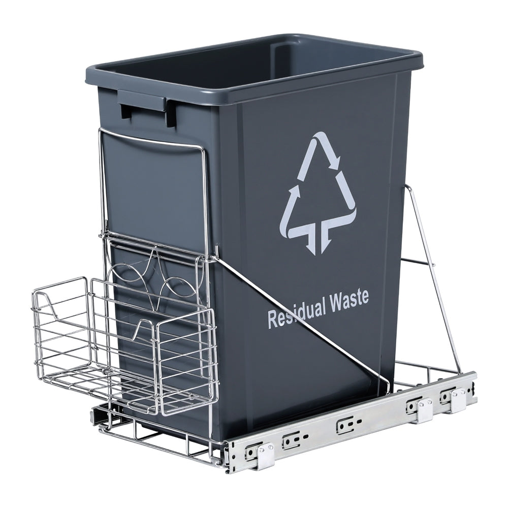 Cefito Pull Out Bin Kitchen Cabinet Slide Garbage Rubbish Bins Basket 40L Grey Awezingly