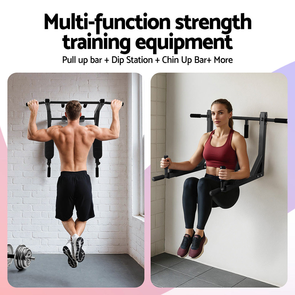 Everfit Pull Up Bar Dip Station Multi Gym 150kg Home Power Station Black Red Awezingly