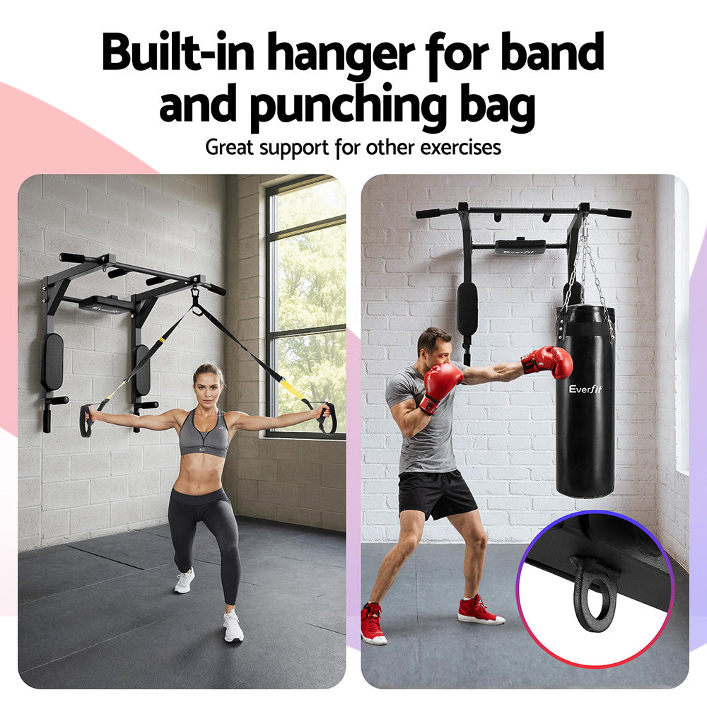 Everfit Pull Up Bar Dip Station Multi Gym 150kg Home Power Station Black Red Awezingly