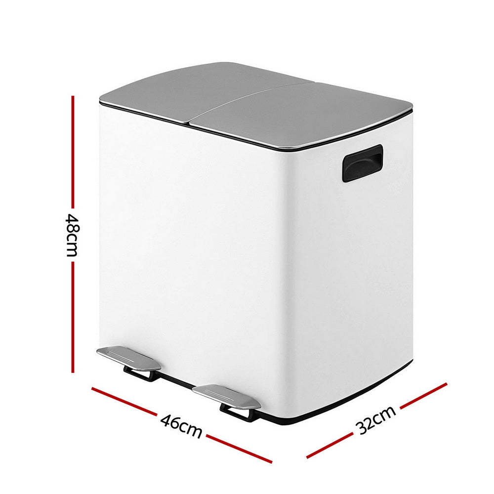 Cefito Pedal Bins Rubbish Bin Dual Compartment Waste Recycle Dustbins 40L White Awezingly