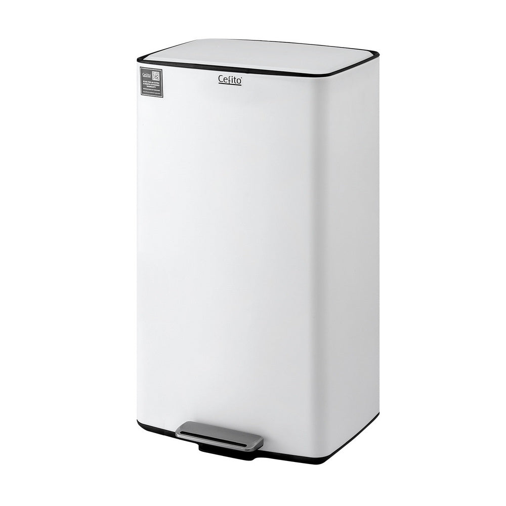 Cefito Pedal Bins Rubbish Bin Waste Recycle Dustbins Kitchen Trash Can 40L White Awezingly