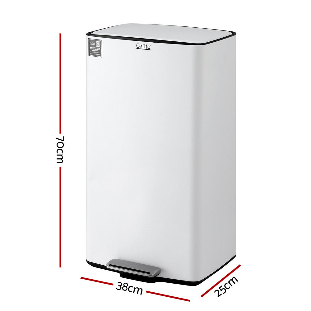 Cefito Pedal Bins Rubbish Bin Waste Recycle Dustbins Kitchen Trash Can 40L White Awezingly