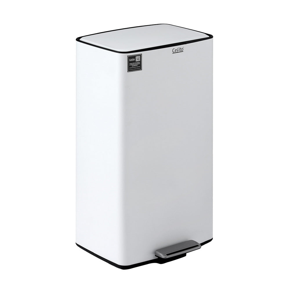 Cefito Pedal Bins Rubbish Bin Waste Recycle Dustbins Kitchen Trash Can 40L White Awezingly