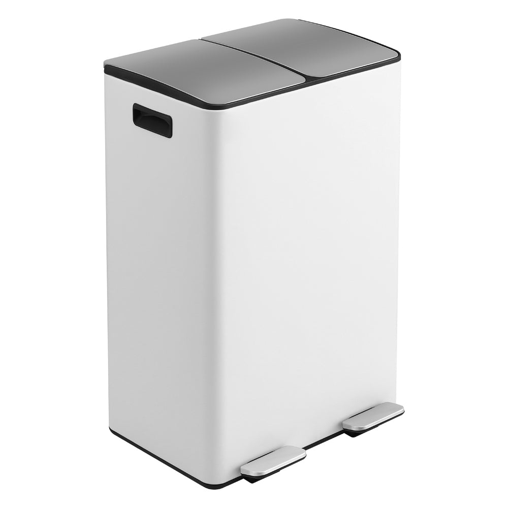 Cefito Pedal Bins Rubbish Bin Dual Compartment Waste Recycle Dustbins 60L White Awezingly