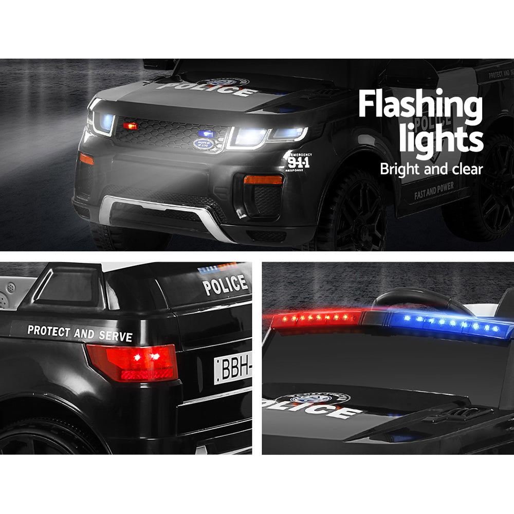 Rigo Kids Ride On Car Electric Patrol Police Toy Cars Remote Control 12V Black RIGO