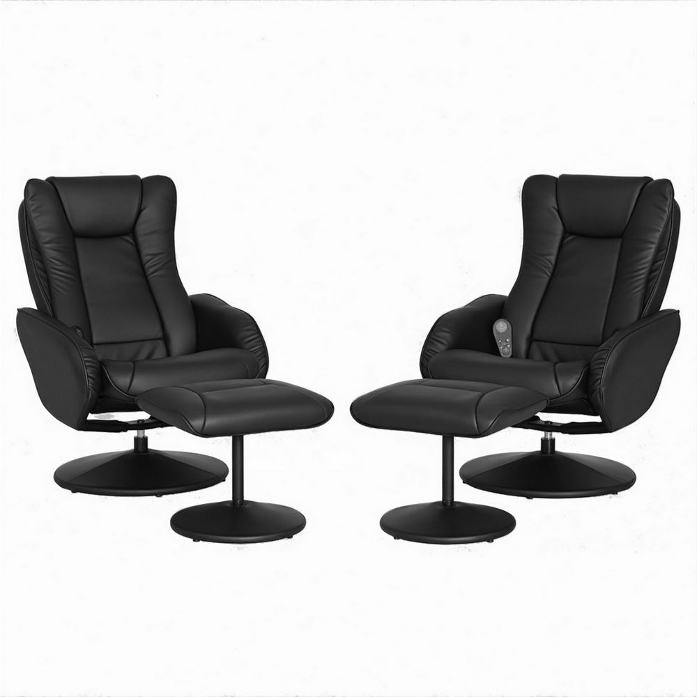 Artiss 2X Recliner Chair Ottoman Heated Massage Black Awezingly