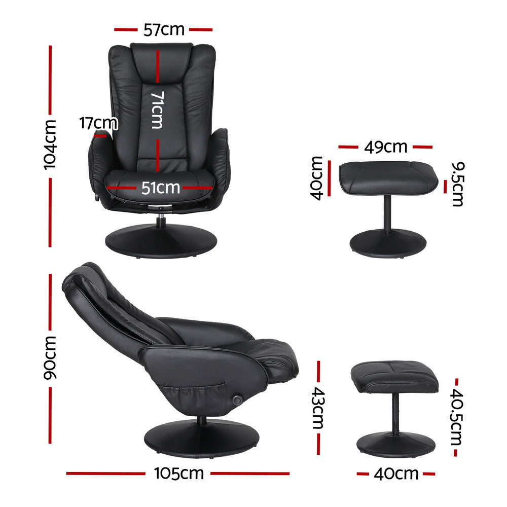 Artiss 2X Recliner Chair Ottoman Heated Massage Black Awezingly