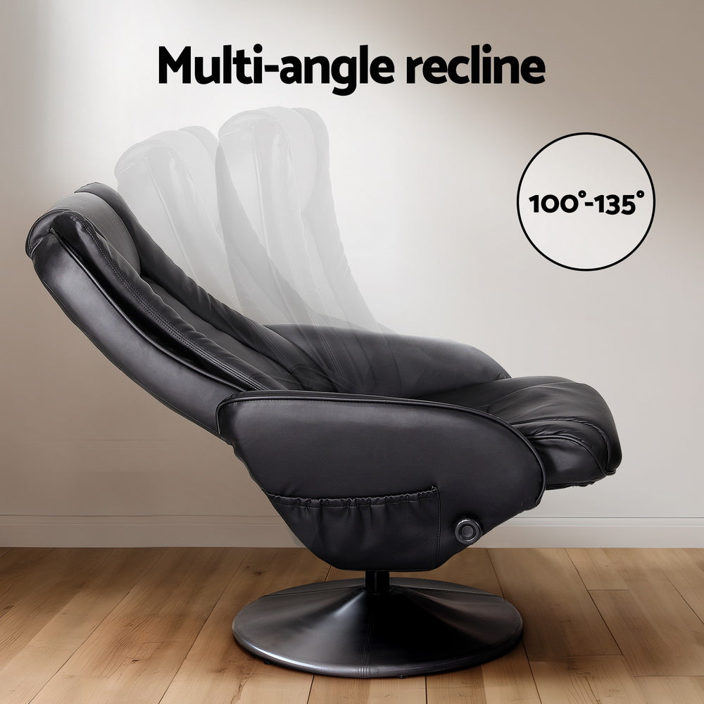 Artiss 2X Recliner Chair Ottoman Heated Massage Black Awezingly