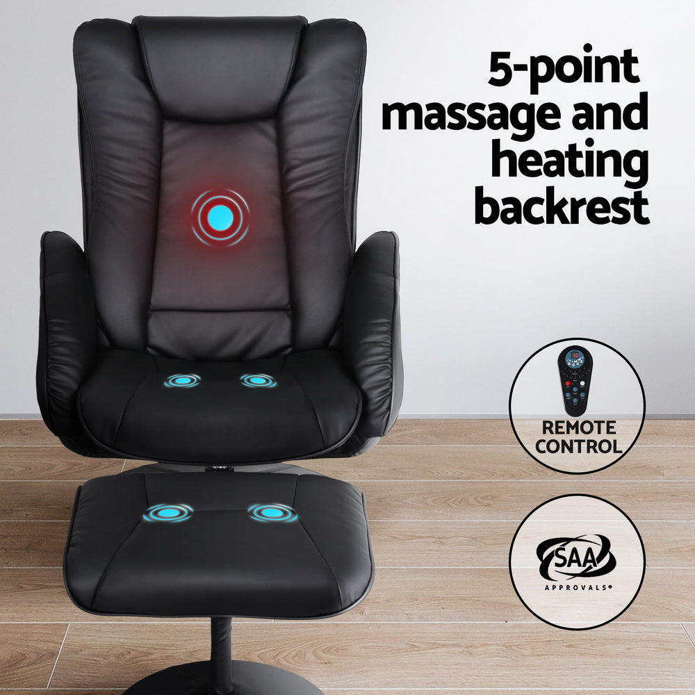 Artiss 2X Recliner Chair Ottoman Heated Massage Black Awezingly