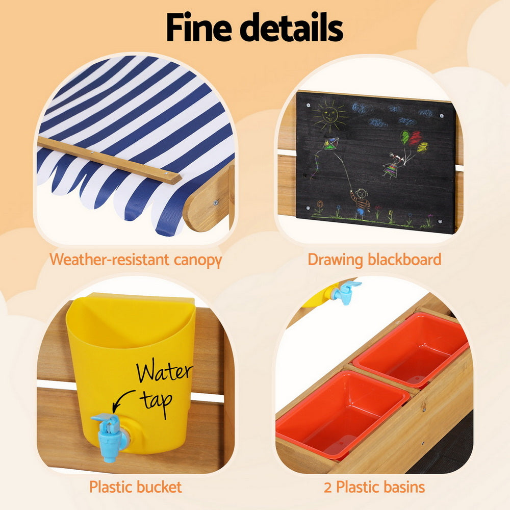 Keezi Kids Sandpit Wooden Sandbox Sand Pit with Canopy Water Basin Toys 146cm Awezingly