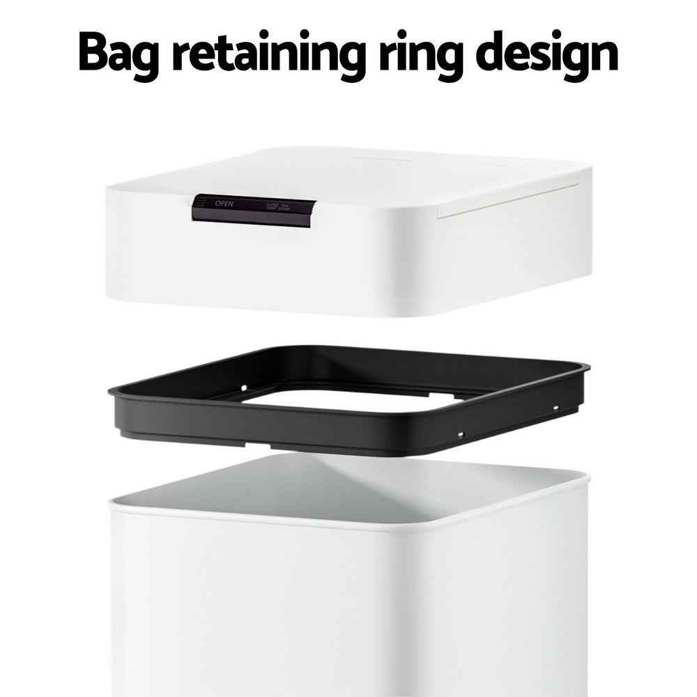 Devanti 50L Sensor Bin Motion Rubbish Bins Kitchen Automatic Trash Can White Devanti