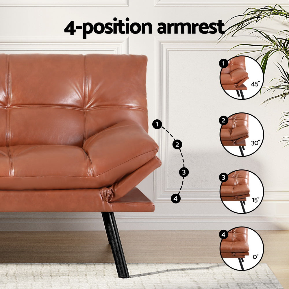 Artiss Sofa Bed Convertible 3 Seater Couch Recliner Lounge Chair Leather Brown Artiss