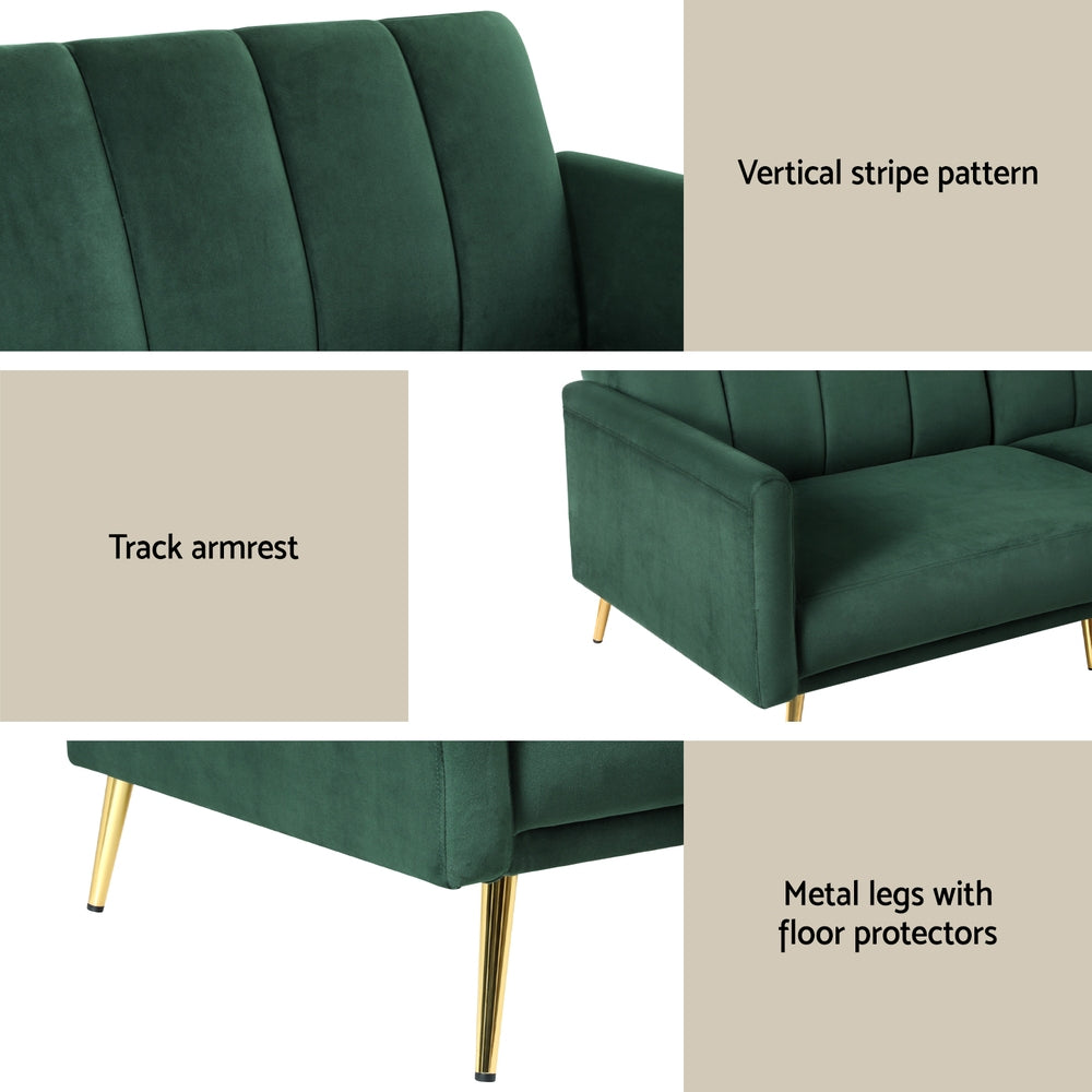Artiss Sofa Bed 3 Seater Couch Convertible Lounge Adjustable Arm Recliner Velvet Artiss