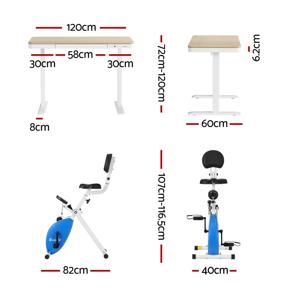 Artiss Under Desk Folding X-Bike with 120cm Automatic Standing Desk Magnetic Resistance Oak Awezingly