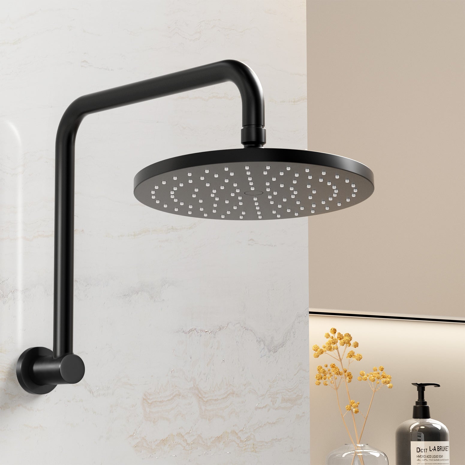 9'' Rain Shower Head Overhead High-pressure Swivel Black Does not apply